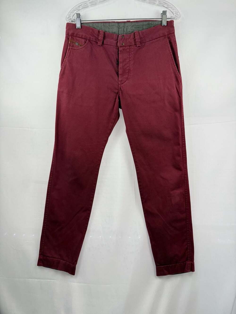 Diesel CHI-REGS-A Regular Slim Fit Button Fly Chino Pants Burgundy Red Size 29